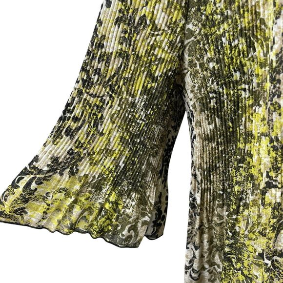 Catherines Tunic Top Plus Size 3X Green Black Beaded Pleated 3/4 Sleeve Blouse - Picture 7 of 11